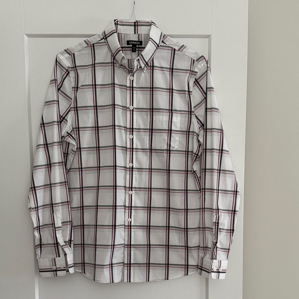 Banana Republic White and Black Plaid Shirt​